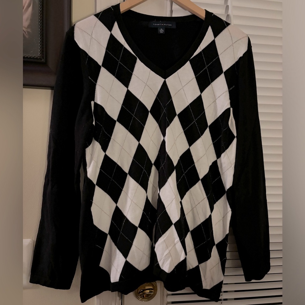 Tommy Hilfiger Navy and White Jacquard Sweater, Size XL